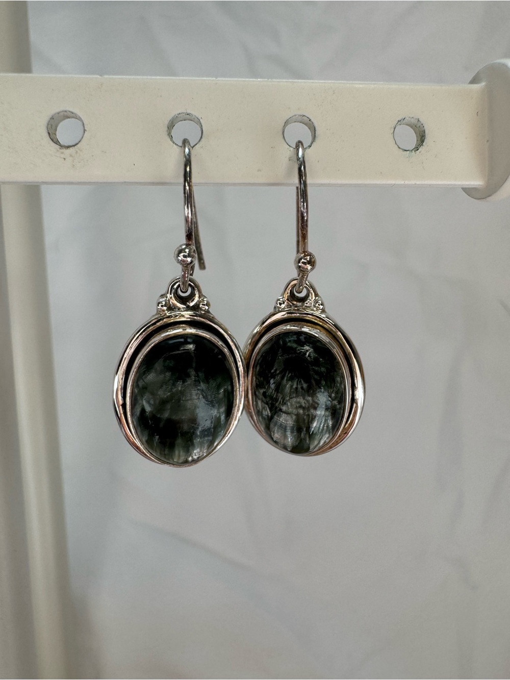 Sterling Silver Green Seraphinite Pendant & Earring Oval Necklace Heart chakra - Picture 13 of 16